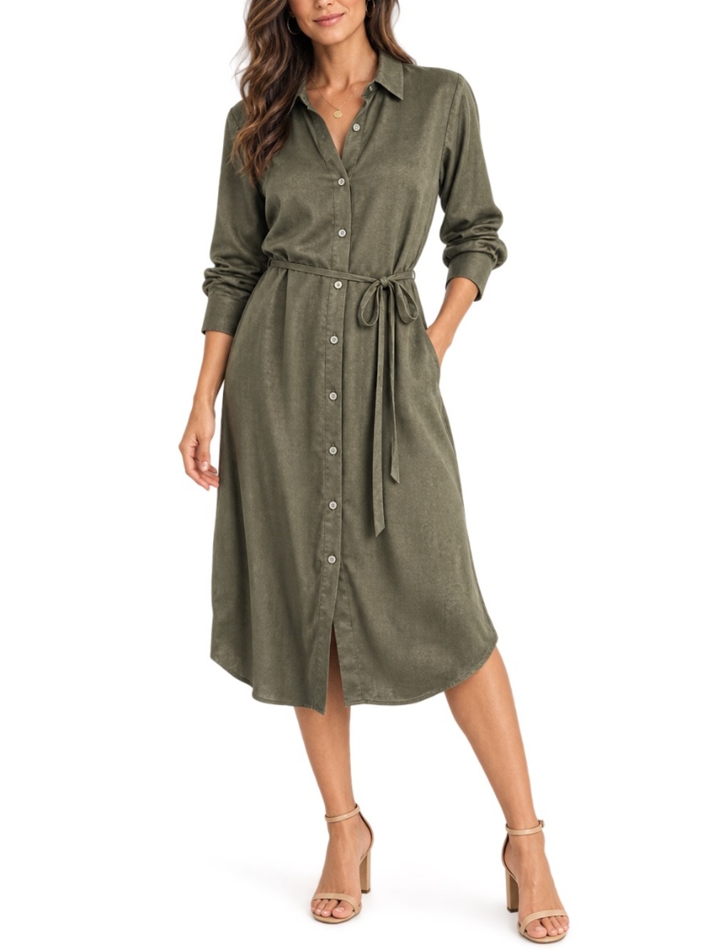 Joe Fresh Olive Shirt Dress with Tie Waist